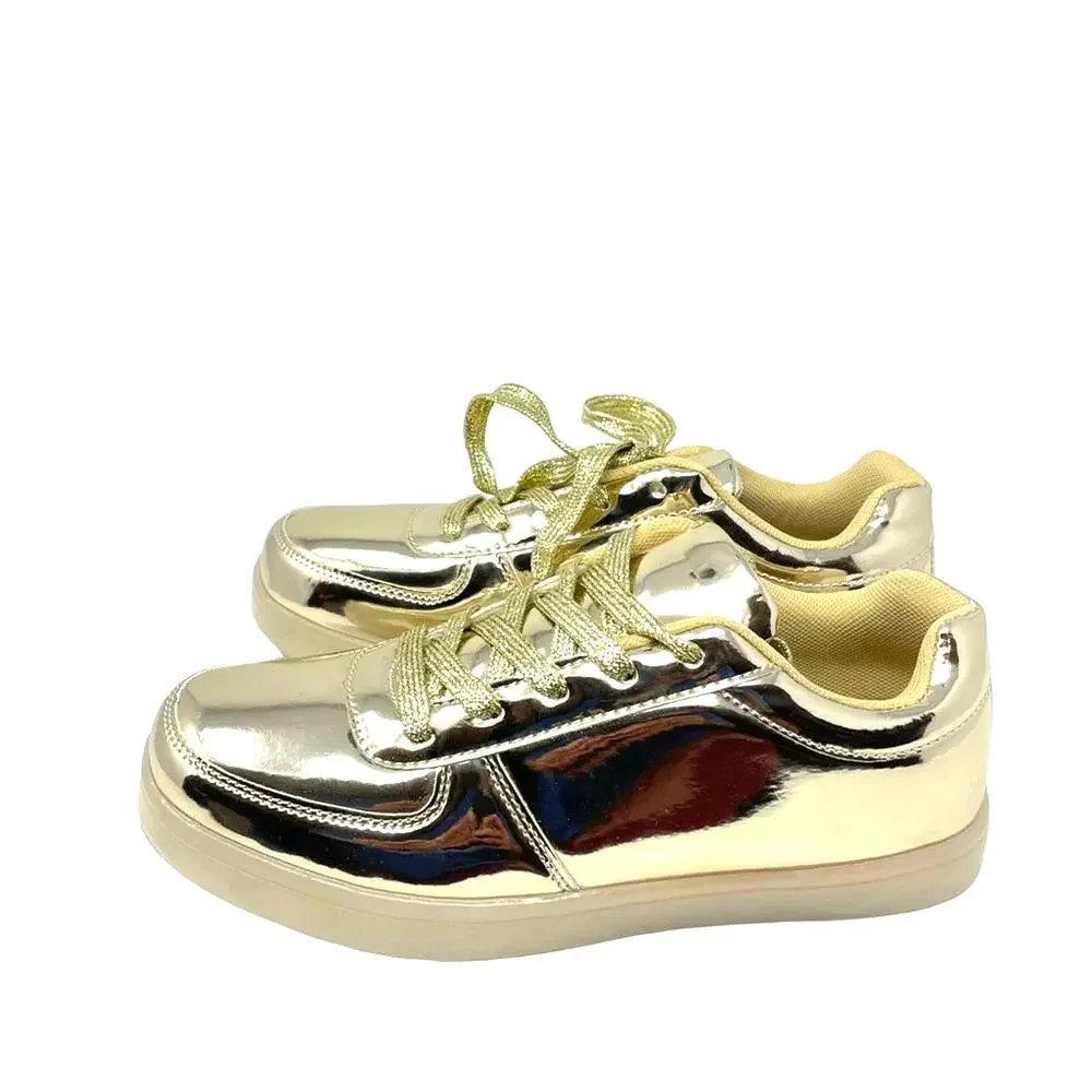 Gold Sneakers Metallic Shoes Light Up Rechargable 7 Glow New